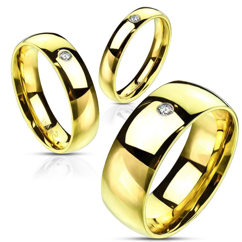 Wedding Band Gold 316L Stainless Steel women’s men’s with CZ